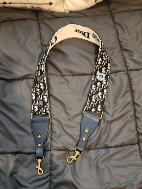 Dior Navy and Cream Monogram Canvas Bag Strap with Gold Hardware